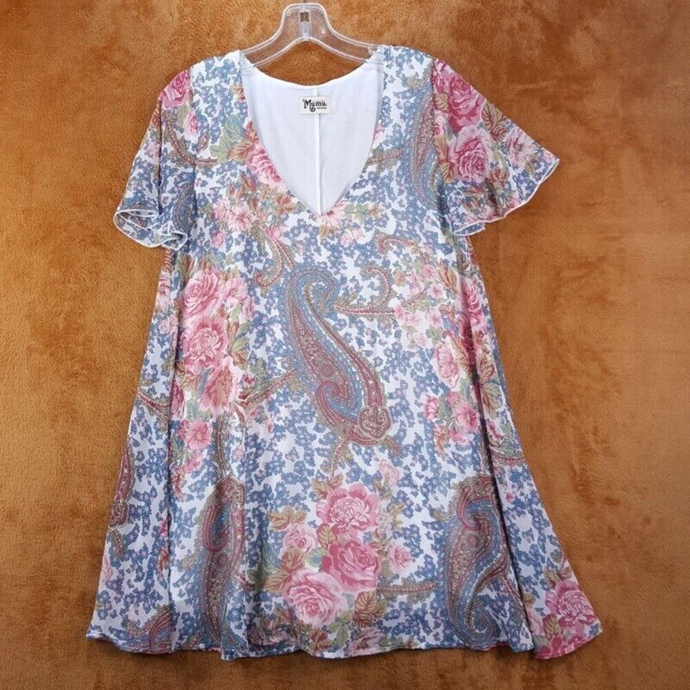 SHOW ME YOUR MUMU Womens Dress Medium Blue Floral Pullover Mini Shift KYLIE